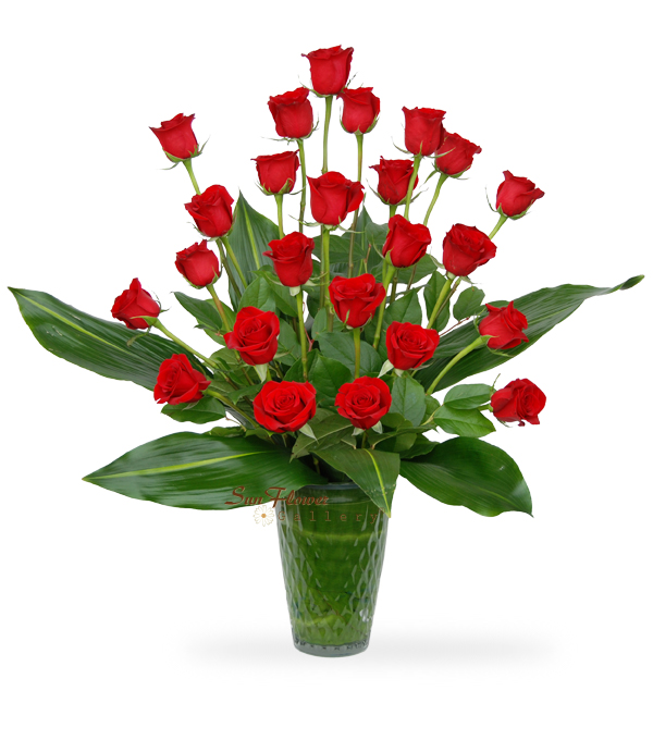 Graceful Vase Of 24 Red Roses