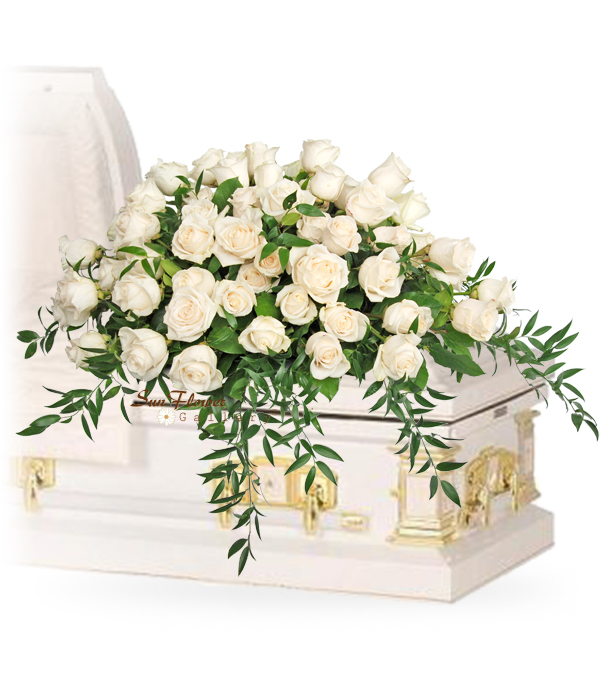 Just White Roses Casket Spray in Glenview Il by Sun Flower Gallery